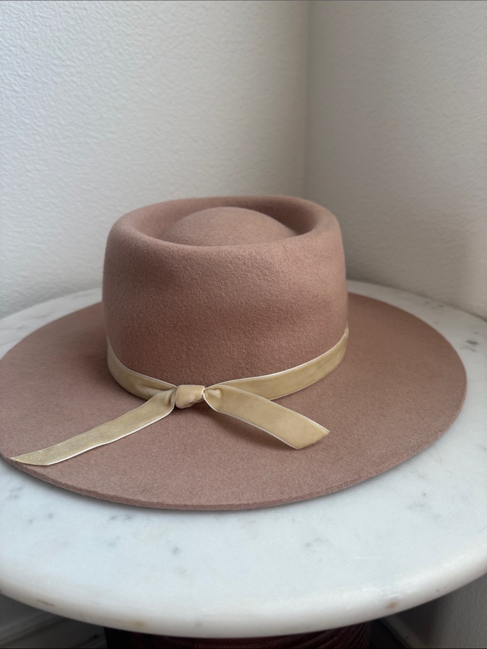 Lack Of Color Blush Felt Fedora with Velvet Ribbon